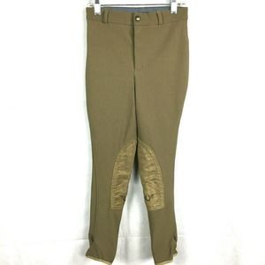 TuffRider Pants Childrens Sz 12 Taupe Brown Rib Knee Patch Breeches Equestrian